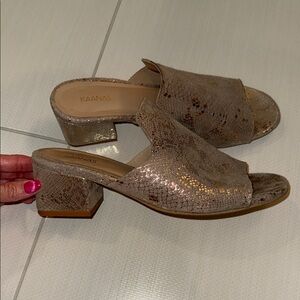 Kaanas Metallic Taupe Open-Toe Slide Mules